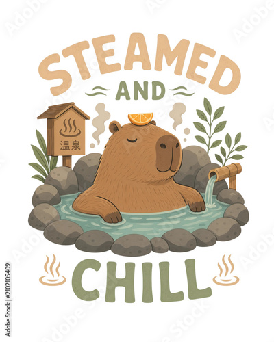Capybara in Hot Spring Illustration