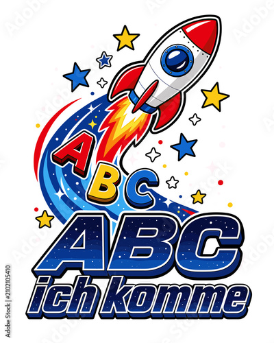 School Enrollment Rocket with ABC Letters Isolated on White