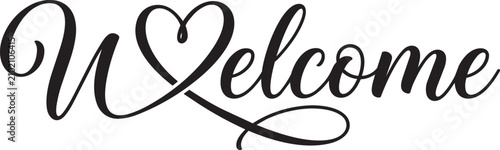 Foto Welcome script lettering with a heart icon calligraphy typography lettering gree