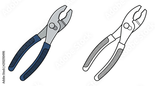 Bild auf Leinwand Slip joint pliers colored and outline vector illustration on white background