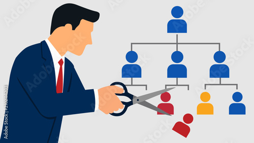 Bild auf Leinwand Businessman cutting employees from an organizational chart