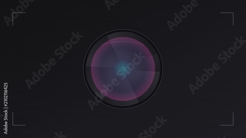 photography camera lens icon with shutter opening motion