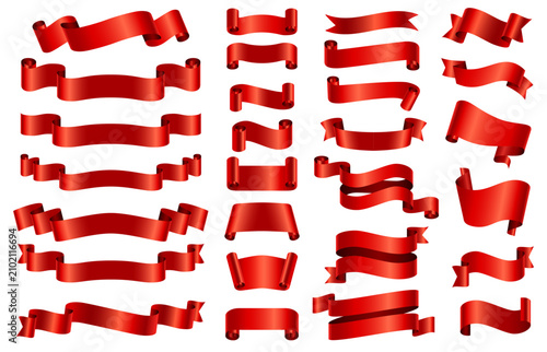 Bilde på lerret Collection of Red Ribbons and Banners: A versatile assortment of vibrant red ribbons and banners, presented in various styles and shapes, ready to adorn and enhance any design