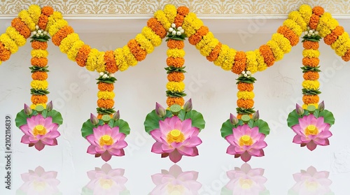 India independence day floral decorations marigold garlands pink lotus flowers