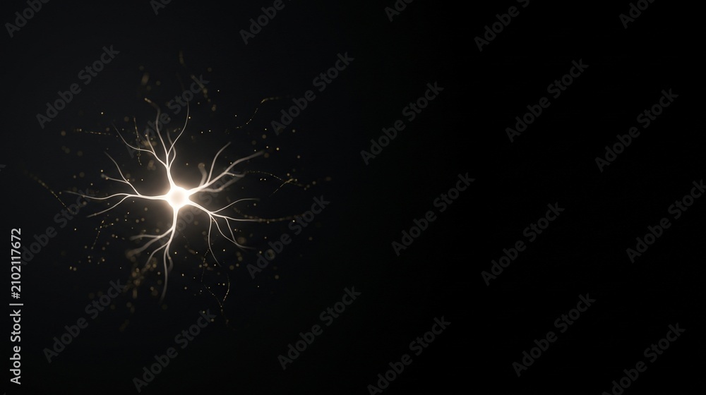 Fototapeta premium Minimalist visualization of a single glowing neuron, symbolizing ideas and intelligence