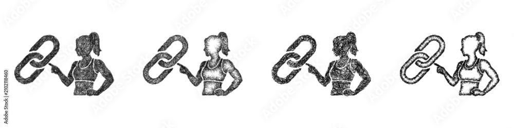 Fototapeta premium Sketch black and white fitness affiliate icon design set