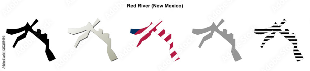 Obraz premium Red River (New Mexico) blank outline map set