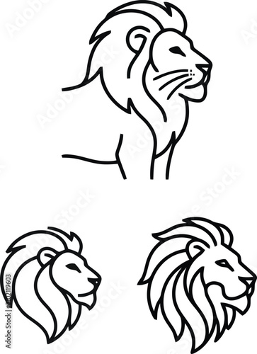Photography Minimalist lion head vector set, black line art lion profile icons, majestic wil