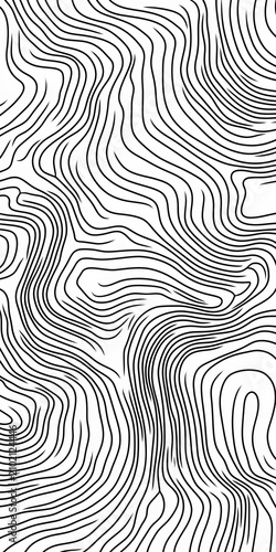 Abstract black flowing lines creating a seamless topographic map like pattern with a white background.
