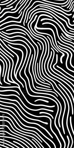 Seamless abstract black and white wavy lines pattern texture background.