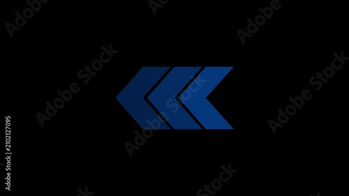 Minimalist blue chevron arrows motion loop on black background, motion animation