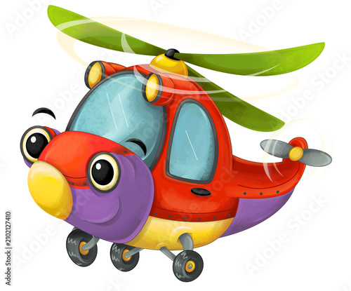 cartoon sketch scene with fireman helicopter - illustration for children