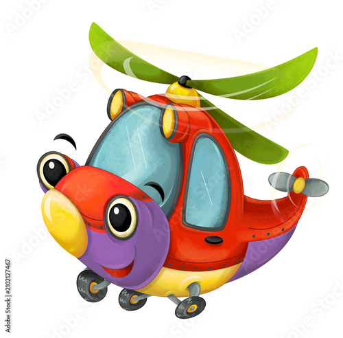 cartoon sketch scene with fireman helicopter - illustration for children