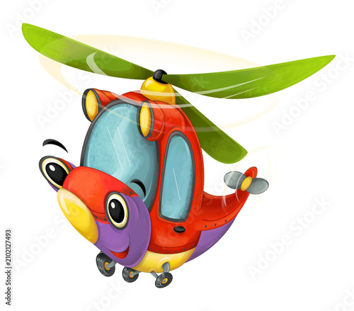 cartoon sketch scene with fireman helicopter - illustration for children