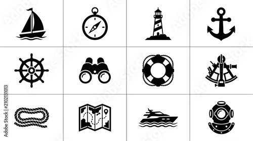 Obraz na płótnie Nautical icons and ship symbols.