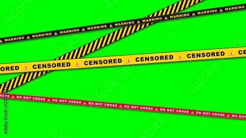 Animated Censored Warning Do Not Cross Tapes on Green Screen Background.