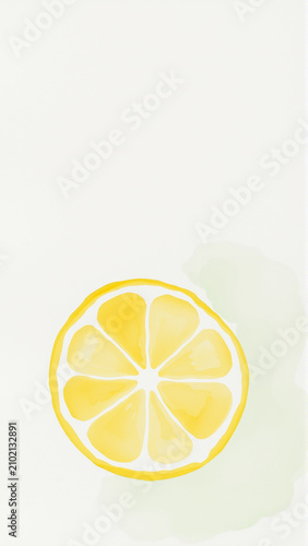 sliced lemon slice on minimalistic background with fresh and vibrant colors, top-down perspective for food photography and healthy lifestyle themes period period.