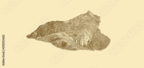 Fotografi A single piece of rough brown rock isolated on a light background