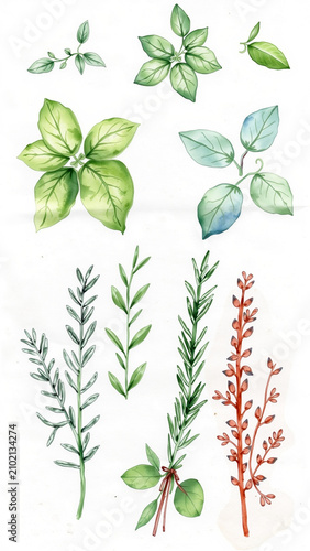Watercolor botanical leaf collection on white background