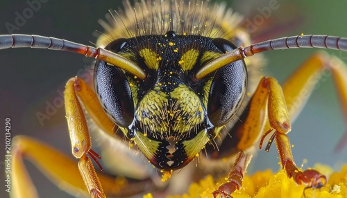 Close-up of a Yellow Jacket Wasp on a Flower.