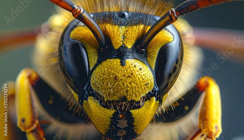 Close-up of a Yellowjacket Wasp Face with Detailed Features.