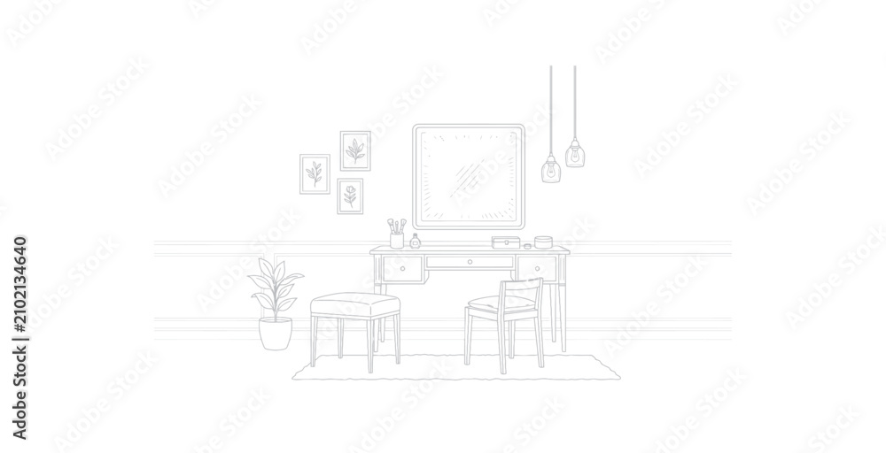 Fototapeta premium Vanity Table Dressing Area Line Art Vector Illustration