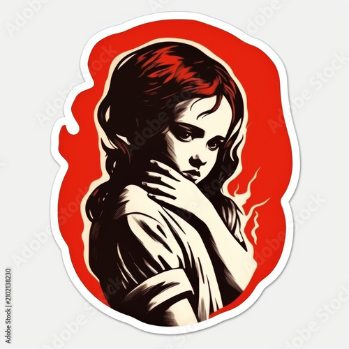 Red and black stylized woman portrait sticker