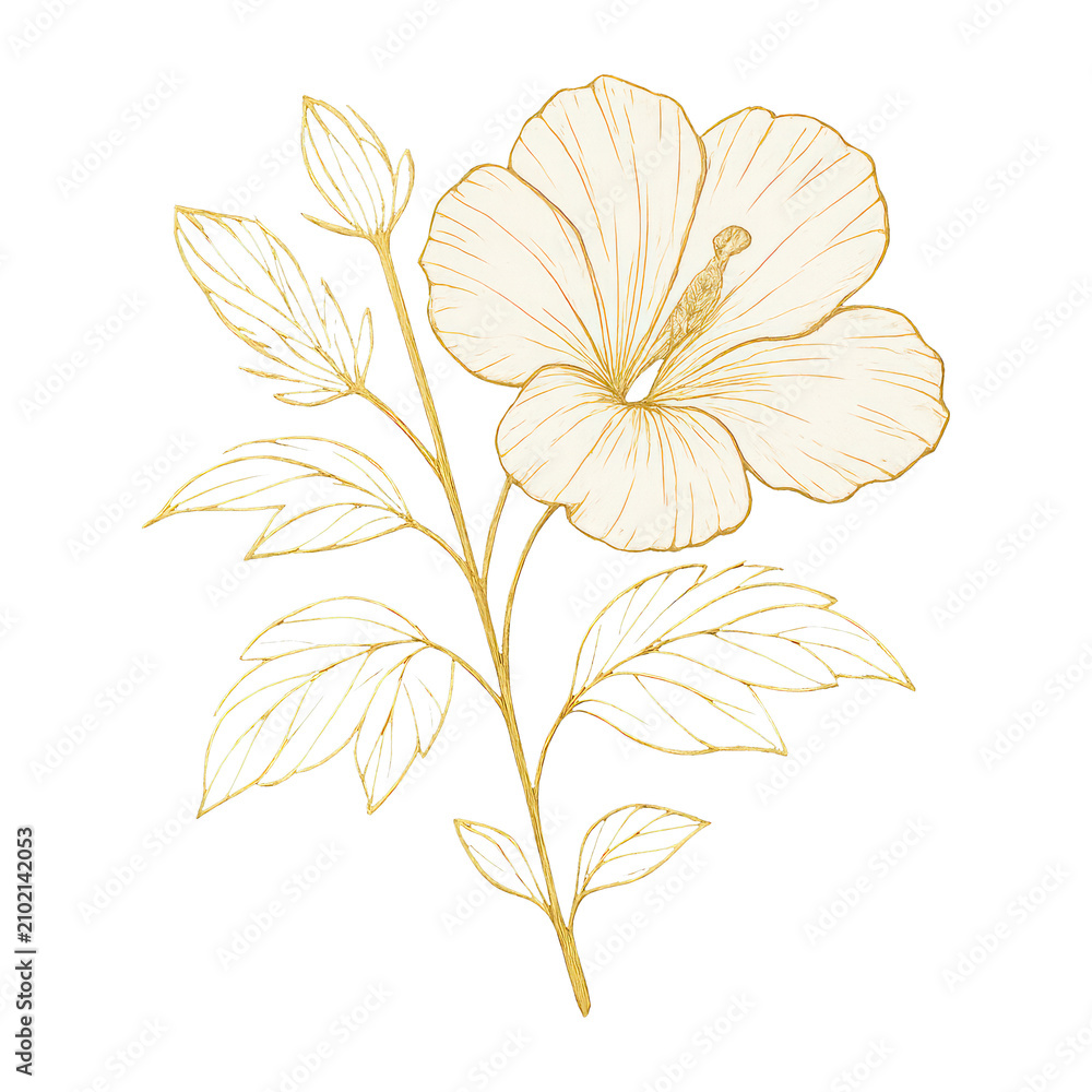 Obraz premium PNG Elegant gold hibiscus illustration