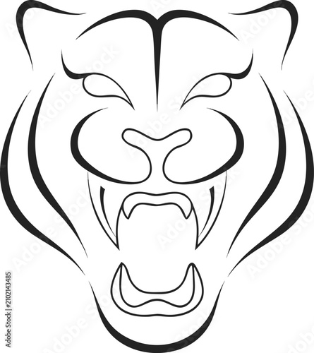 Slika na platnu A fierce tiger head illustrated in a minimalist line art style