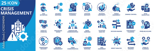 Tableau sur toile crisis management icon set contains risk mitigation, incident response, emergenc