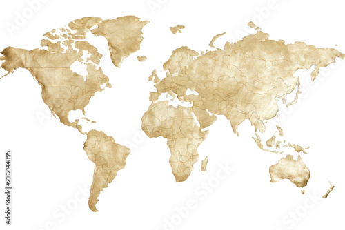 A vintage world map on transparent background