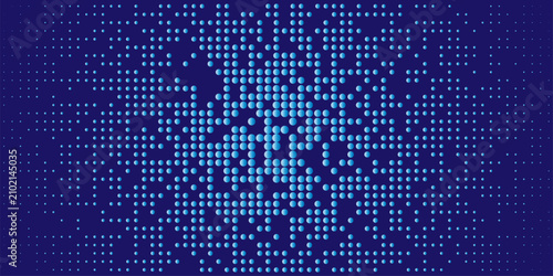 Blue halftone background vector, abstract dot matrix illustration, digital tech banner design asset, futuristic pattern element, minimalist neon graphic accent.