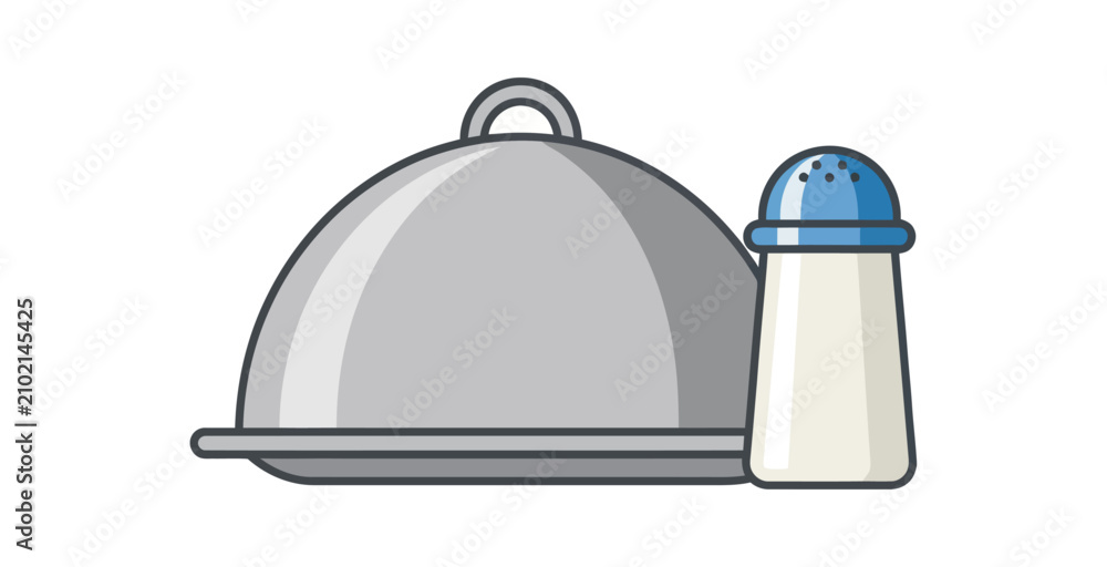 Fototapeta premium Food Serving Cloche and Salt Shaker Vector Illustration