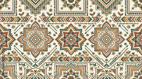 Colorful Geometric Patterned Textile Design.
