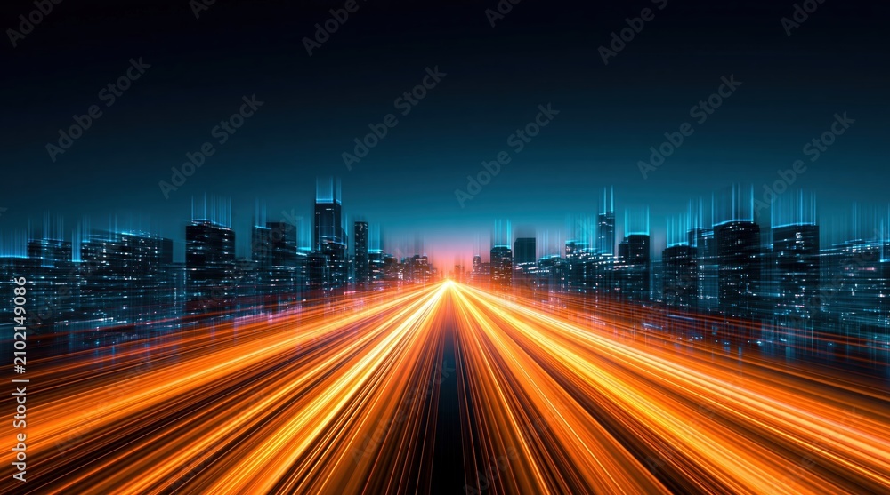 Fototapeta premium City night traffic with vibrant light motion blur in a futuristic urban transport