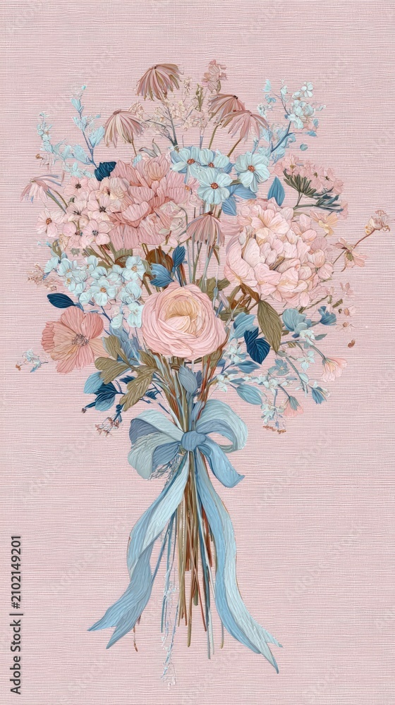 Obraz premium Pastel floral bouquet illustration mobile wallpaper, soft romantic style