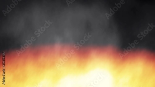 Intense Burning Fire Flames with Dark Smoke Rising on Black Background