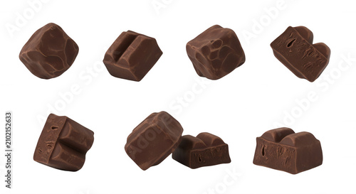 assorted pieces of chocolate isolated on a white background advertisements food presentations or recipe illustrations