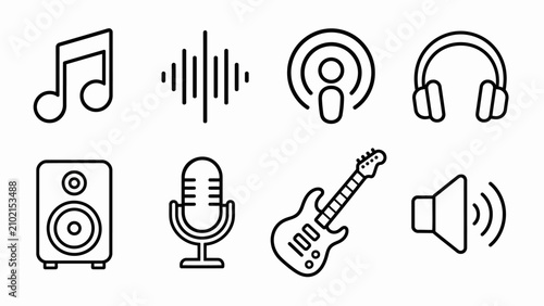 Fotografía Musical note symbols and sound icons collection.