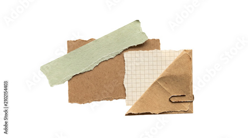 Torn paper scraps and cardboard pieces isolated on a transparent background, creative texture for design and artistic projects.
