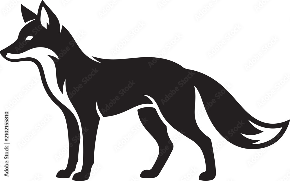 Obraz premium Black silhouette fox walking on plain background illustration