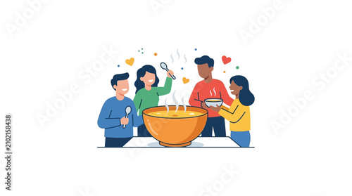 Friends Enjoying Hot Soup Together in Casual Gathering