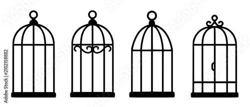 Foto Bird cage icon set in silhouette design