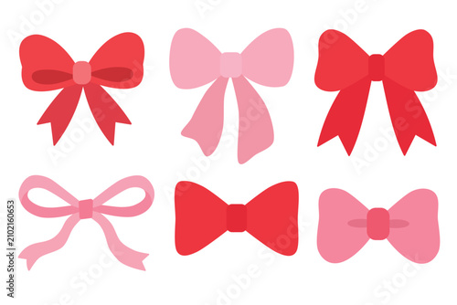 Fotografija Cute Red and Pink Ribbon Bows Clip Art Vector Set