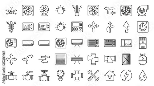 Quadro su tela HVAC line icon set, 45 air conditioning and ventilation vector symbols, climate