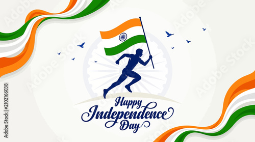 Obraz na plátně Indian Independence Day vector background, running man silhouette holding India