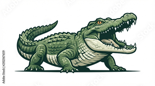 Detailed illustration of a crocodile with an open mouth isolated on a white background