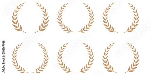 Картината върху платно Set of Golden Laurel Wreaths and Branches on White Background Keywords: laurel w