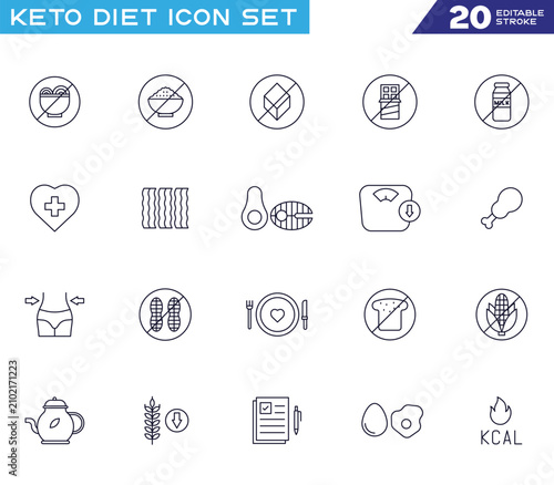 Fotografie Keto diet line icon set, editable stroke vector elements for ketogenic nutrition