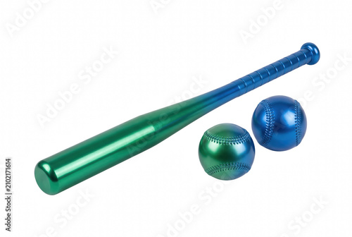 Принти на полотні Metallic Gradient Blue and Green Baseball Bat with Two Matching Balls